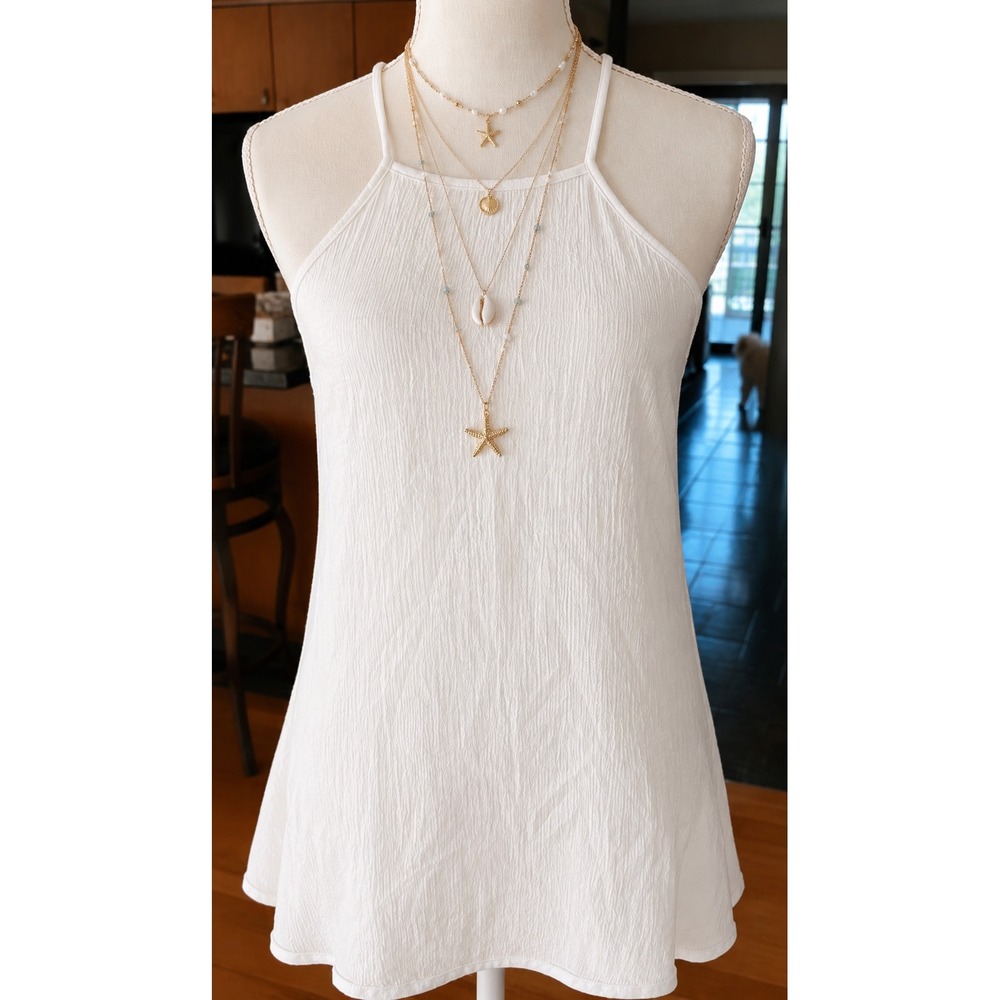 Lulus Halter Top Tunic  100% Rayon Gauze‎ S White Excellent Coastal Boho Beach